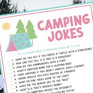 Camping Jokes | Camping Party Game | Camp Birthday Game | Glamping Game | Campout | Girl Scouts | Camp Game | Campground Game | Printable