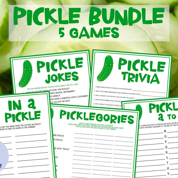 Pickle Game Bundle | 5 Games | Pickle Party Games | Kind of a Big Dill | Trivia | Picklepalooza | Pickleball | Shower | Birthday | Printable