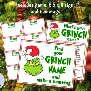 What's Your GRINCH Name Game With Nametags & Sign How the Grinch Stole ...
