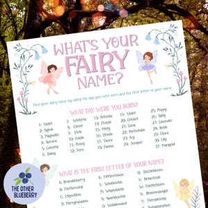 What&#39;s Your Fairy Name Game with Name Tags & Sign | Fairy Party Game | Fairy First Birthday | Enchanted Four-est | Fairy Activity Printable