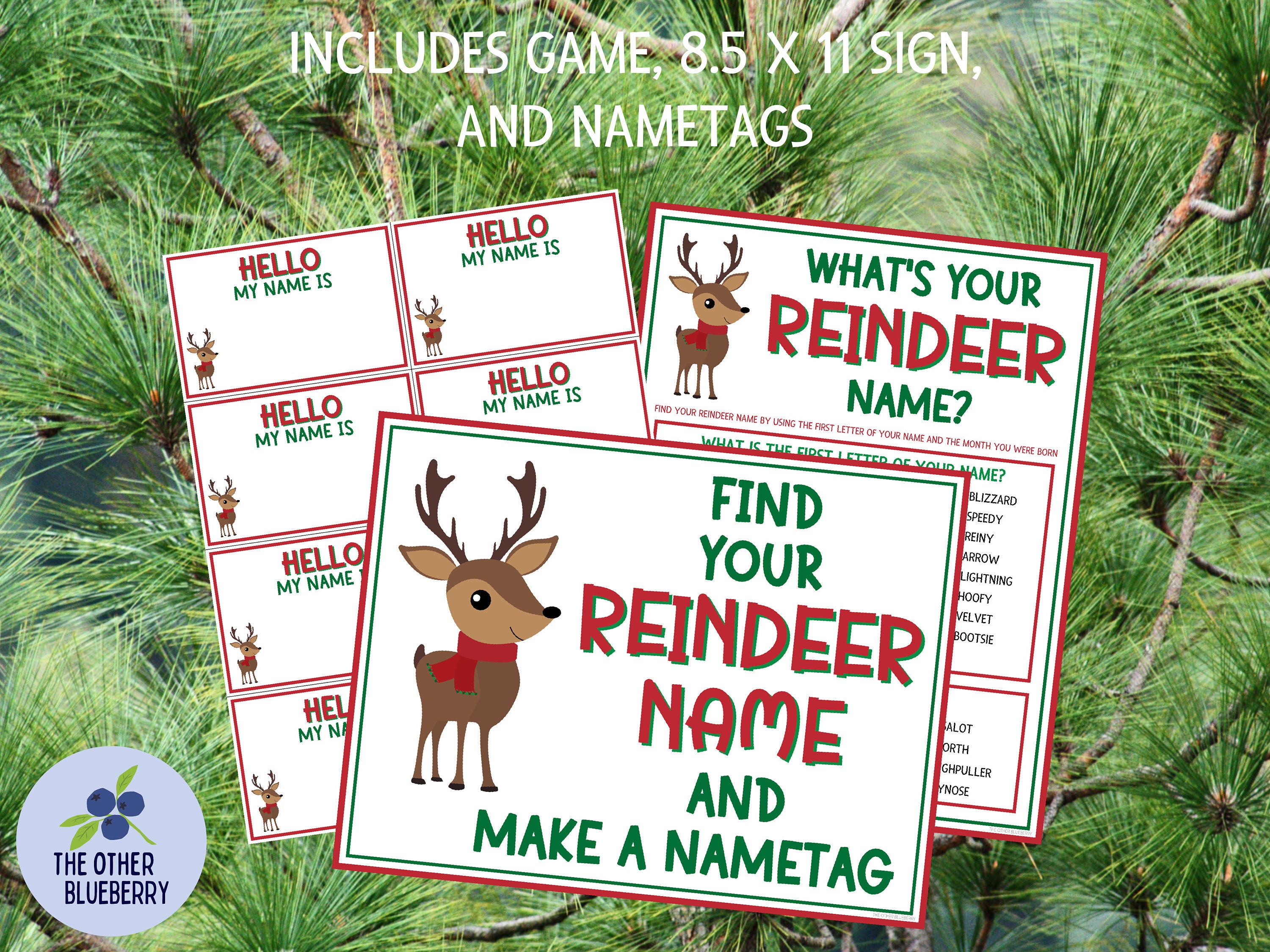 What's Your Reindeer Name With Nametags & Sign Reindeer Games Christmas