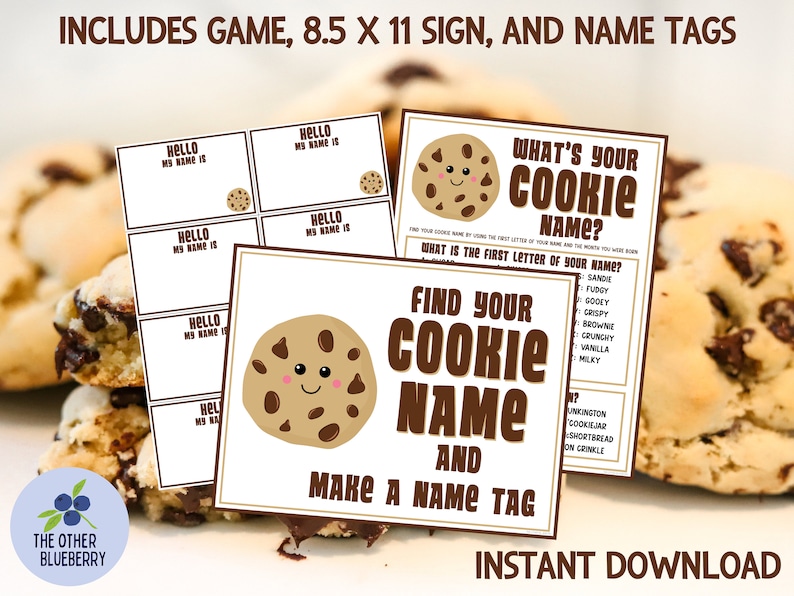 Quel est votre nom de cookie Jeu avec des étiquettes de nom et un signe | Jeu de Fête des Biscuits et du Lait | Échange de cookies | Activité de fête à thème sur les cookies | Imprimable image 2