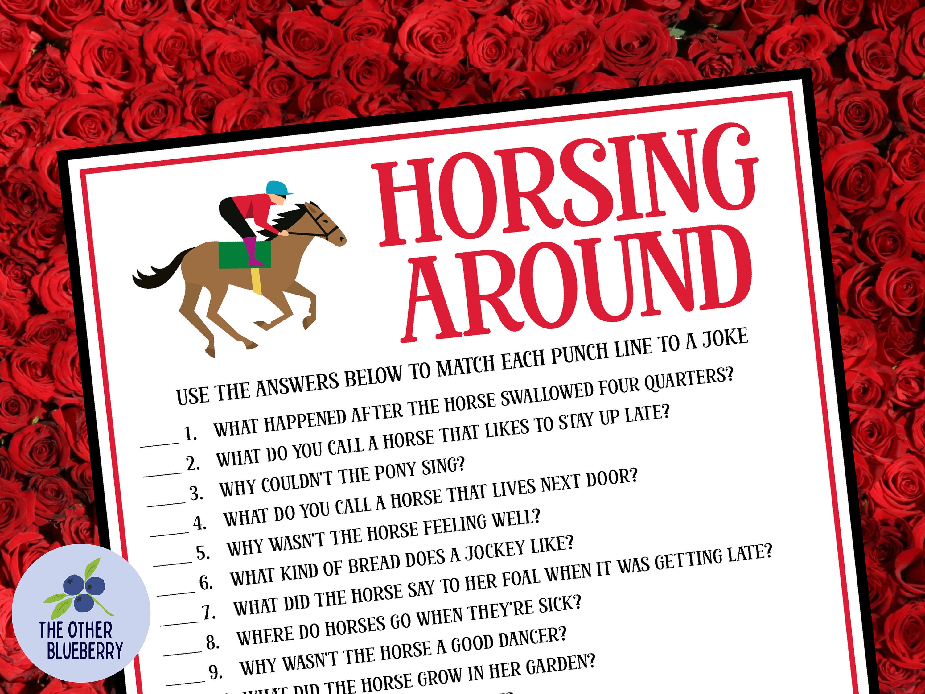 Kentucky Derby Game Derby Jokes Derby Party Run for the Roses Horse