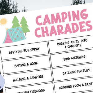 Camping Charades | 42 Phrases to Act Out | Glamping Party | Campout | Summer Camp | Camping Game | Camping Birthday Party Game | Printable