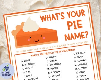 What's Your Pie Name Party Game with Nametags & Sign | Pi Day | Thanksgiving | Pie Contest | Holiday Party Game | Pie Night | 3.14 Printable