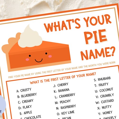 What's Your Pie Name Party Game With Nametags & Sign Pi Etsy