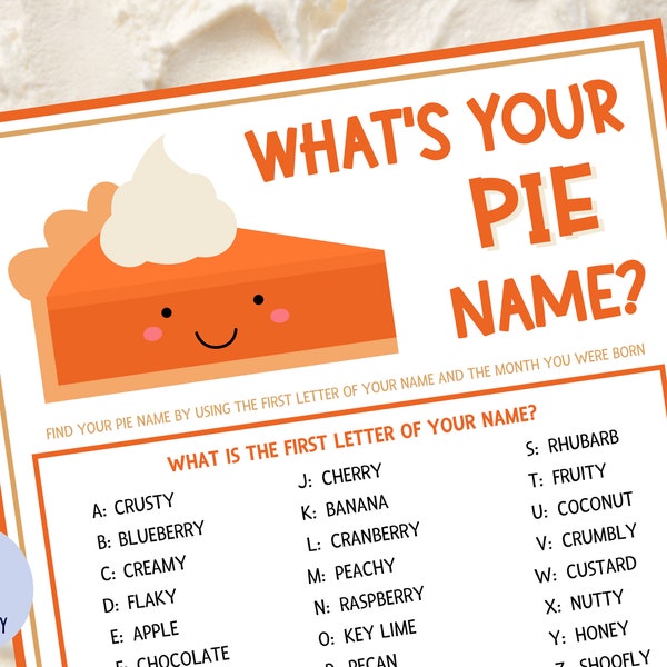 What's Your Pie Name Party Game with Nametags & Sign | Pi Day | Thanksgiving | Pie Contest | Holiday Party Game | Pie Night | 3.14 Printable