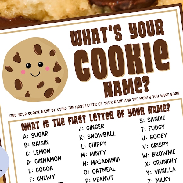 What's Your Cookie Name Game with Name Tags & Sign | Cookies and Milk Party Game | Cookie Exchange | Cookie Theme Party Activity | Printable