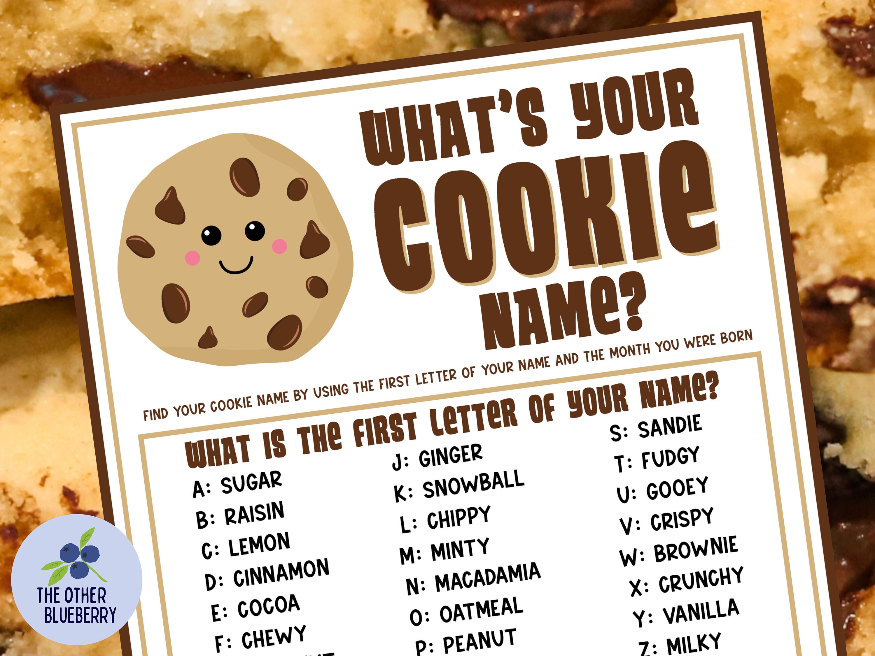Whats Your Cookie Name Game With Name Tags and Sign