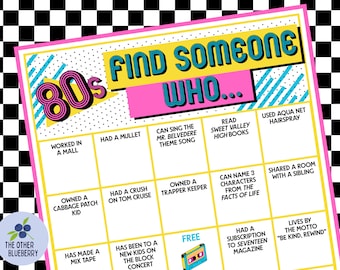 80s Game | FIVE "Find Someone Who..." Games | 80s Party Game | 80s Theme | Icebreaker Bingo | Human Bingo | Getting to Know You | Printable