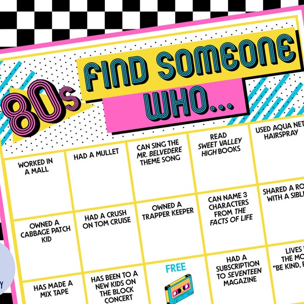 80s Game | FIVE "Find Someone Who..." Games | 80s Party Game | 80s Theme | Icebreaker Bingo | Human Bingo | Getting to Know You | Printable