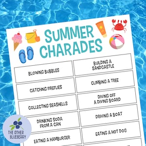 Summer Charades | 70 Fun Phrases to Act Out | Summer Game | Summer Party Game | Summer Camp | Summer Birthday Party Activity | Printable