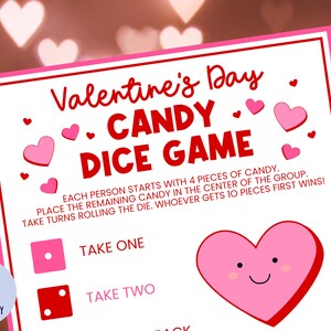 Valentijnsdagspel | Snoepdobbelspel | Valentijnsactiviteit voor kinderen | Valentijnsfeestje | Valentijnssnoepspel | Klasfeestspel | Afdrukbaar