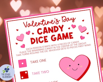 Valentine's Day Game | Candy Dice Game | Valentine Activity for Kids | Valentine Party | Valentine Candy Game | Class Party Game | Printable