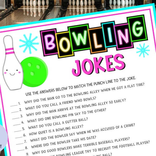 Bowling Jokes | Cosmic Bowling Party Game | Neon Bowling | Bowling Birthday Game | Glow Bowling | Bowling Night | Bowling Game | Printable