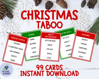 Christmas Taboo Game | Christmas Game |  Forbidden Words Game | Family Christmas Party Game | Fun for Kids & Adults | 99 Printable Cards