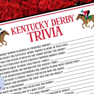 Kentucky Derby Game | Derby Trivia | Kentucky Derby Party | Run for the Roses | Night at the Races | Derby Theme | Printable
