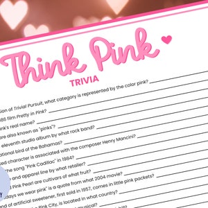 Valentine&#39;s Day Game | Think Pink Trivia | Galentine&#39;s Game | Galentine&#39;s Day Game | Pink Trivia | Girls Night In | Printable