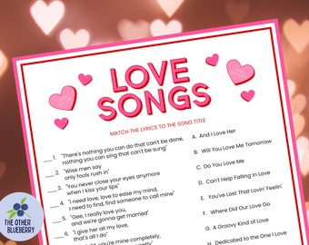 Valentine's Day Game | Love Song Game | 1960s Music | Song Matching Game | Galentine's Day Game | 60s Party | Printable