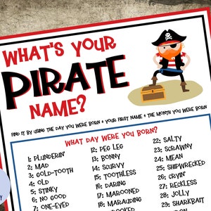 What&#39;s Your Pirate Name Game with Name Tags & Sign | Pirate Party Game | Talk Like A Pirate Day | Pirate Birthday Game | Printable