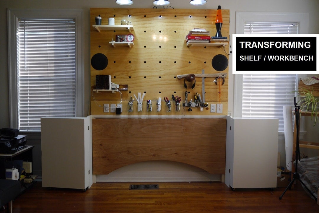 Transforming Shelf /workbench Plans Convertible Table/shelf Etsy