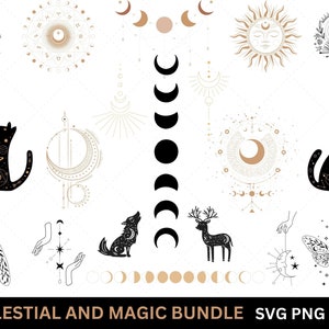 Magic and Celestial SVG Bundle | Celestial Svg | Mystischer Mond Clipart | Hexerei, Magie und Wicca Bundle Svg + Png | Kommerzielle Nutzung inklusive