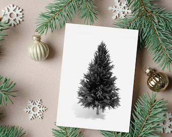 Pino grigio, biglietto di auguri di Natale, buone vacanze, carte di pino acquerello, cartolina albero di Natale digitale, download istantaneo