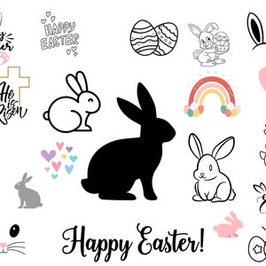 Lot de svg de Pâques, Pâques png, citations de Pâques, svg de lapin de Pâques, oeuf de Pâques svg, png de Pâques, printemps, lot de lapin de SVG, SVG de forme de lapin