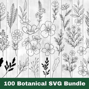 Pacote 100 Botânico Svg | Floral svg |Flor Svg |Clipart botânico |Clipart de flores |folhas e galhos florais svg|Uso comercial incluído