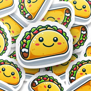 Cute Taco Digital Sticker Clipart, Kawaii Taco SVG, Taco Cartoon Illustration, Printable Taco Graphic, Taco Lover Gift, Fun Taco Art