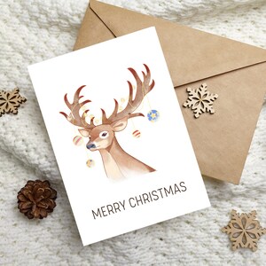 Biglietto con renna di Natale, download digitale, renna carina, buon Natale, biglietto d'auguri, clipart, biglietto d'auguri, stampabile, download digitale