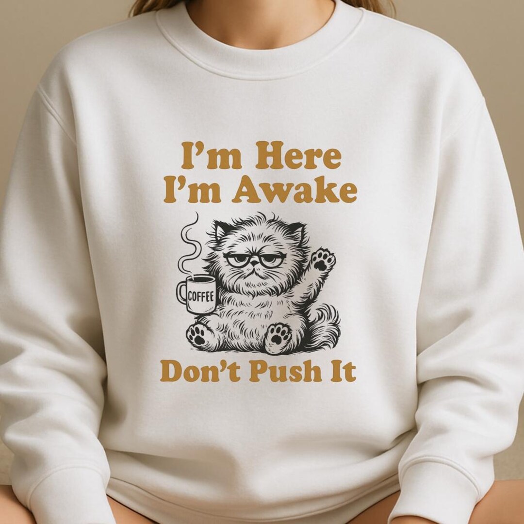 Funny Cat SVG, Coffee Lover Clipart, I'm Here I'm Awake Don't Push It ...
