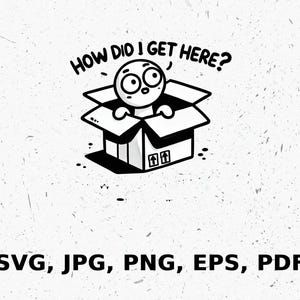 Quirky Cartoon Character in Box SVG, Cute Surprised Face Digital, Fun Printable Art, Whimsical Comic Design, Downloadable Image