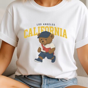 Ours de Los Angeles numérique, California Teddy Svg, Clipart, Png, joli graphisme animal, oeuvres d'art personnages de dessins animés, ours à la mode, créations pour enfants