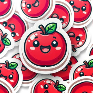 Cute Kawaii Apple Digital Sticker Pack, Cute Fruit Clipart, Cartoon Apple Illustration, Fun Printable Planner Stickers, Kawaii Apple SVG