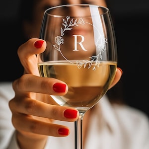 Engraved Wine Glass, Personalized Initial Gift