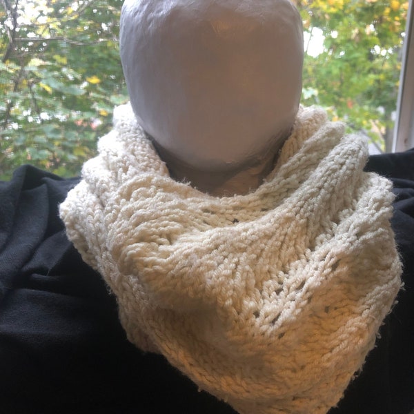Handknit Lace Infinity Scarf, Cream Color