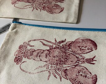 Lobster Hand-Stamped Canvas Zipper Pouch