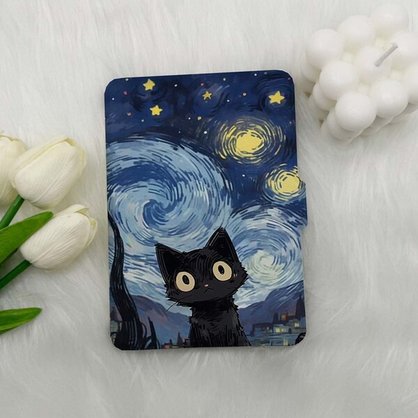 Black cat under the stars-Kindle 11th case-KPW 11th case-All new kindle case-Kindle Paperwhite 11th case-11th GEN kindle-kindle 11th gen