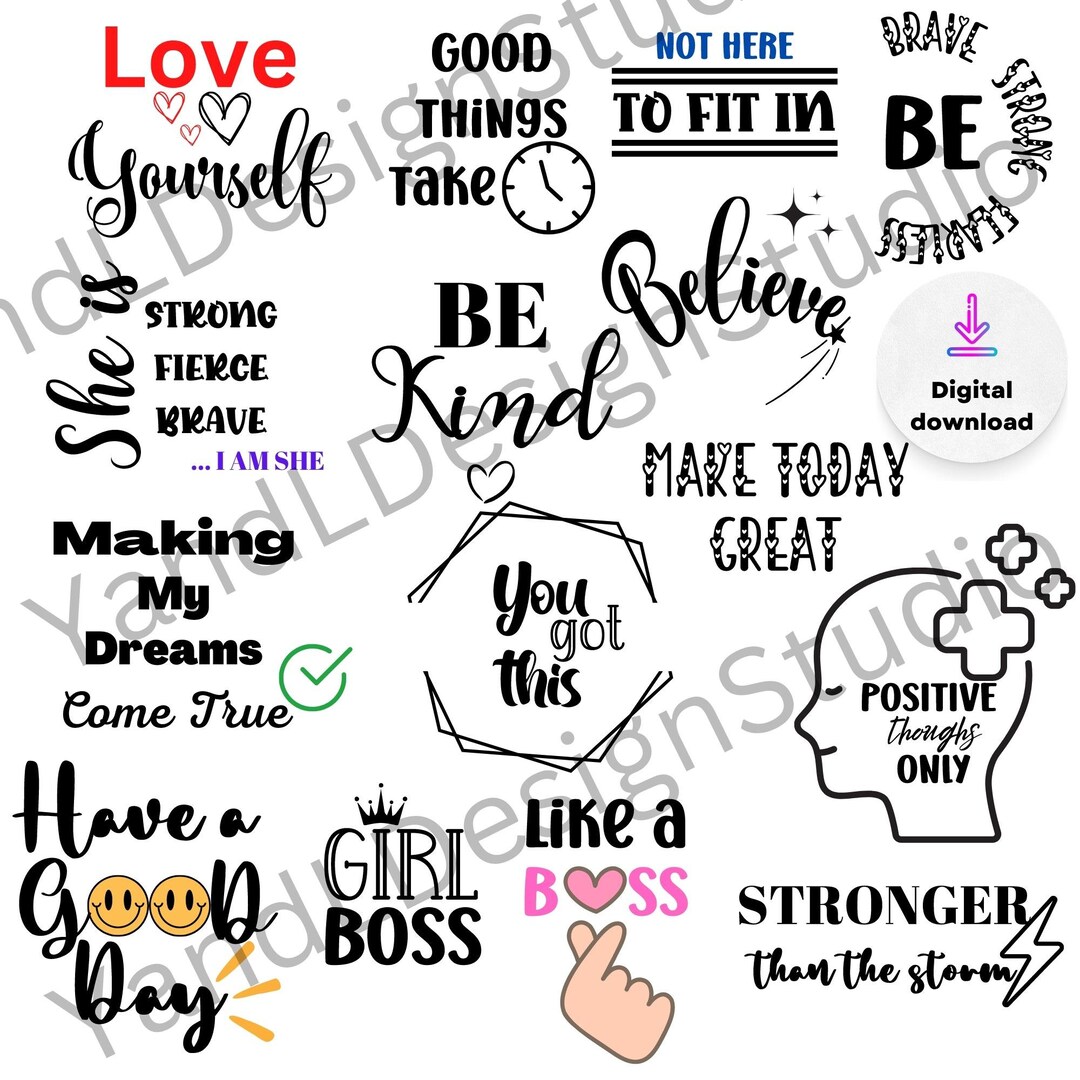 15 Motivational Quotes Bundle SVG PNJ Jpg and Pdf Files - Etsy