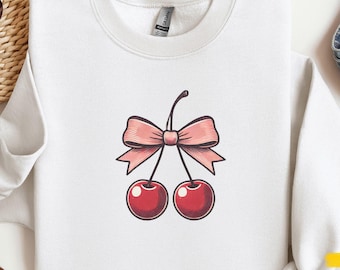 Y2K Cherry Bow Sweatshirt, Pullover, Personalized Crewneck