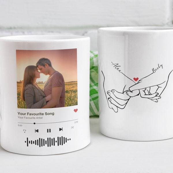 Benutzerdefinierte Musikfototasse, perfektes Valentinstaggeschenk, personalisierte Kaffeeteetasse, Lieblingsliedkünstlertasse mit Scan QR-Code, individueller Name