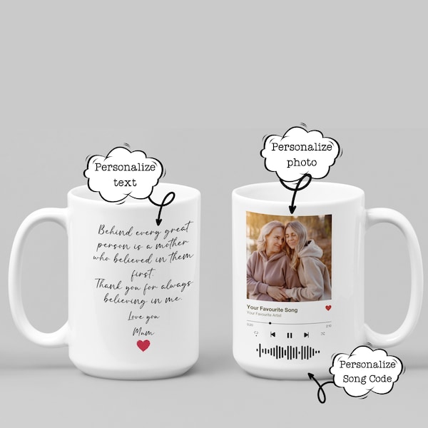 Benutzerdefinierte Musikfototasse, perfektes Muttertagsgeschenk, personalisierte Kaffeeteetasse, Lieblingsliedkünstlertasse mit Scan QR-Code, individueller Name