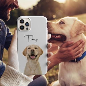 Custom Pet Phone Case with Photo & Name, Personalized Dog Cat Portrait, iPhone Samsung, Pet Loss Sympathy Gift, Unique Pet Illustration