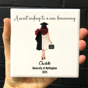 Andenken Andenken Keramikuntersetzer - Benutzerdefinierte Uni Karte, Kampus Foto oder Weißer Hintergrund | Personalisiertes Geschenk für bestandenen | Jahrgang 2025