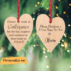 Chance made us Workmates/Colleagues Personalized Wooden Ornaments – Custom Bell, Heart, Star, Tree & Stocking Shapes for Christmas Keepsakes