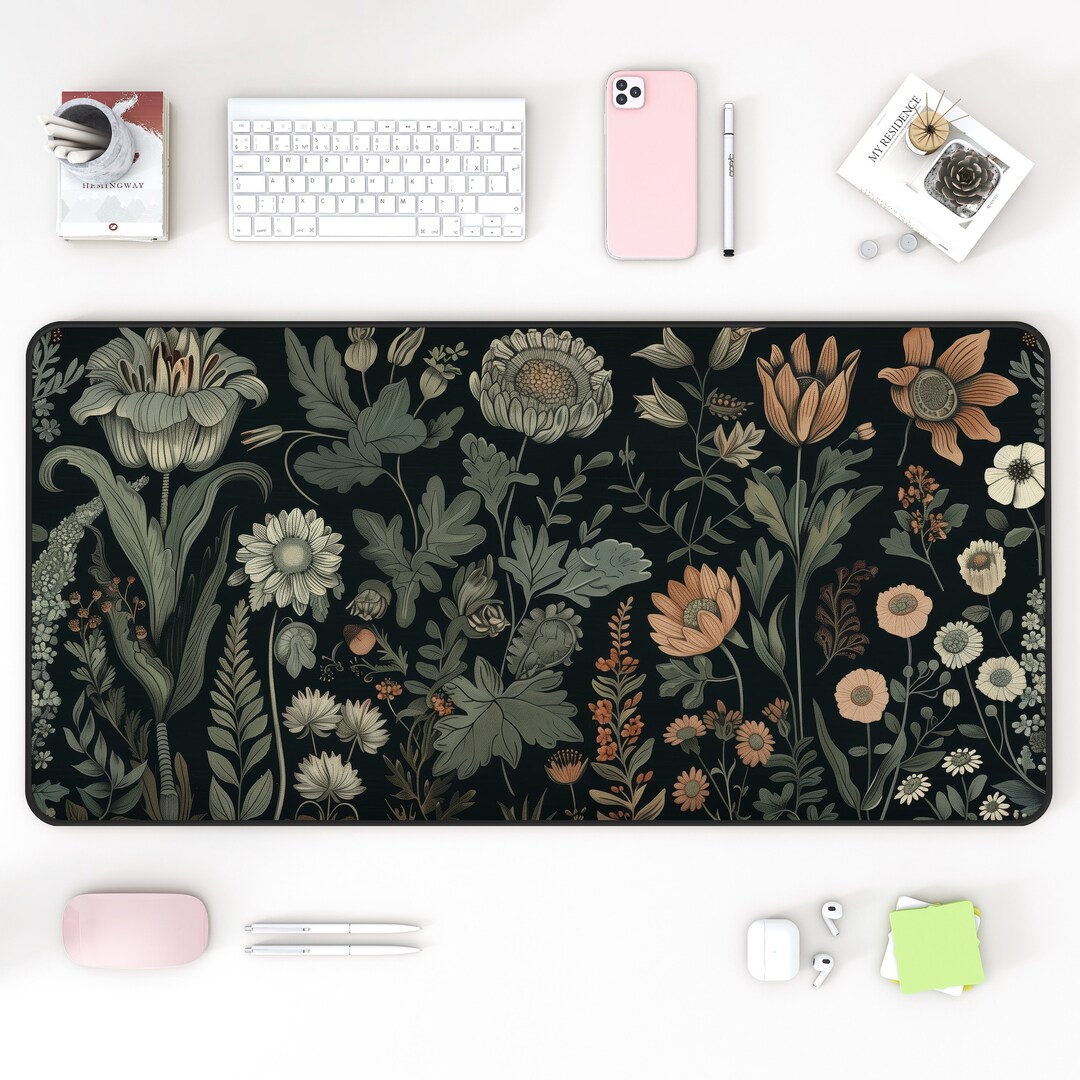 Dark Cottagecore Floral Desk Mat, High-quality Keyboard Mat, Floral ...