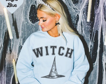 Heksensweater voor Halloween, Halloween-sweatshirt vrouwen, heksenhoedtrui, herfstsweater, Halloweencadeau voor vrouwen, grappig ronde hals