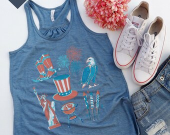 4th of July Tank, Fourth of July Shirt for Women, Patriotic Tank Top for Independence Day, Red White and Blue Shirt, Vintage 4th of July Top