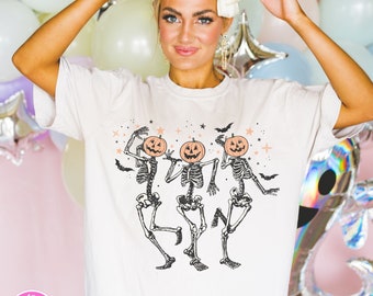 Tanzendes Skelett Shirt für Frauen, Halloween Shirt mit tanzenden Skeletten, süßes Skelett T-Shirt, gruseliges Shirt, Halloween Tshirt, Halloween Geschenk